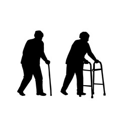 Senior People Silhouette Set. Elderly Men and Women Walking Sitting Standing Line Art Vector. Active Aging Lifestyle Illustration. Retirement Couple Family Outdoor Concept.Minimal Black Outline People