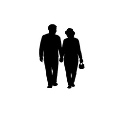 Senior People Silhouette Set. Elderly Men and Women Walking Sitting Standing Line Art Vector. Active Aging Lifestyle Illustration. Retirement Couple Family Outdoor Concept.Minimal Black Outline People