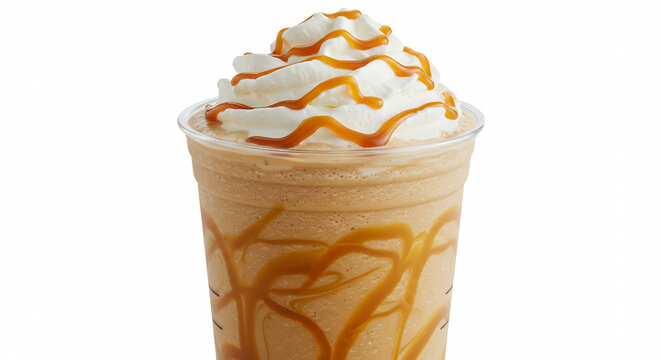 Rafra�chissante boisson glac�e au caf� et caramel riche orn�e de cr�me fouett�e et doux coulis dor�. AI Generated