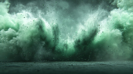 Dynamic Green Dust or Smoke Explosion on Dark Background green dust smoke explosion dynamic dark sky