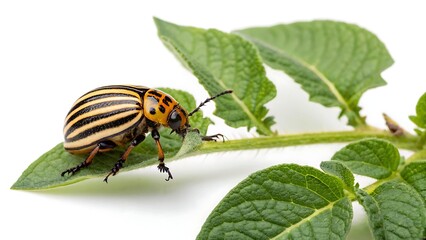 Colorado Potato Beetle on a Green Leaf