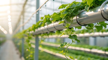 Hydroponic System with Vibrant Green Plants Growing