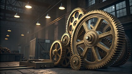 Interlocking Brass Gears in a Vintage Workshop