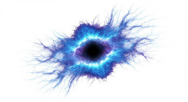 Portail �nerg�tique cosmique intense bleu violet. Lumi�re brillante d'une singularit� abstraite aux filaments �lectriques.. AI Generated