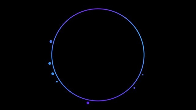 Simple modern digital animation with radial circle with small dots spinning around. Smooth blue cyan gradient on black background