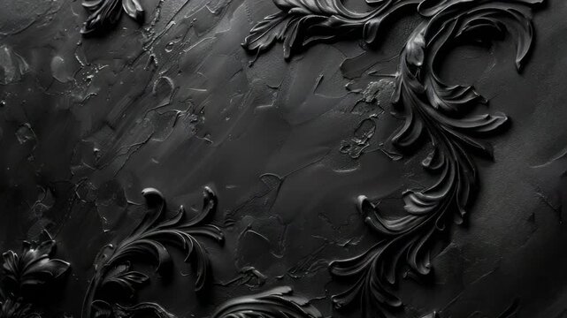 Black textured surface with elegant swirling patterns and gloss finish