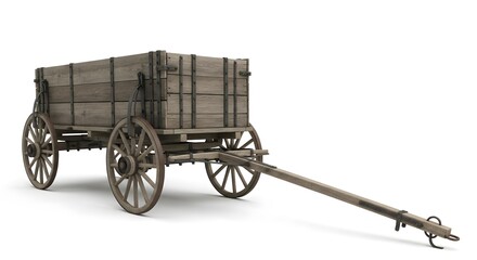 Vintage Wooden Wagon Isolated on White