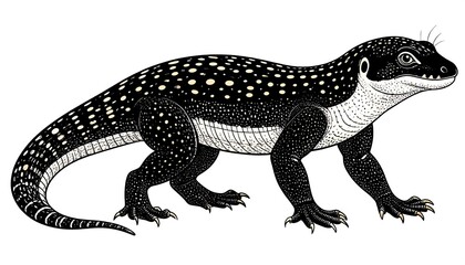 Obraz premium Illustration of a lizard with a striking spotted black and white pattern