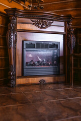 Cozy room interior with electric fireplace.