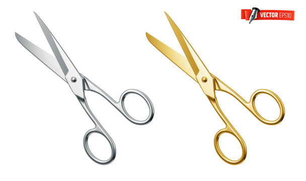Vector realistic illustration of scissors on a white background.