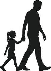 Dad and Daughter Walking Hand in Hand Silhouette Vector holding