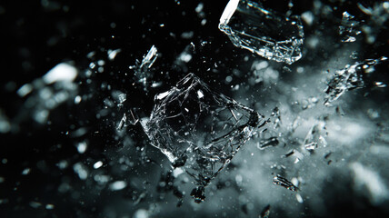 Abstract Shattering Glass Fragments on Black shattering fragments abstract breaking shards explosion