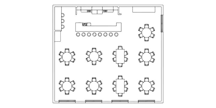 Restaurant furniture CAD drawings, tables chairs bar counter, top view, clean vector architectural symbols &ndash; Premium Architectural CAD Vector Collection