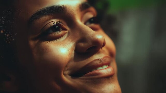 Close up of a person with closed eyes experiencing a moment of reflection or rest in a low light setting during the evening hours