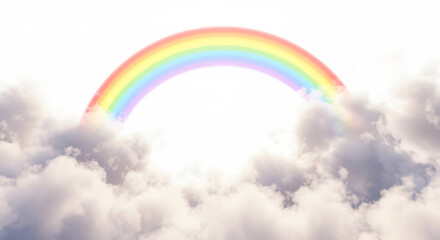Naklejka premium Arc-en-ciel �clatant au-dessus de nuages moelleux flottant dans une lumi�re c�leste �th�r�e. AI Generated