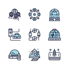 Extraterrestrial Colony and Space Habitat Vector Line Art.