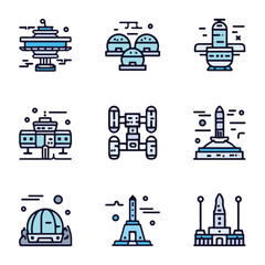 Extraterrestrial Colony and Space Habitat Vector Line Art.