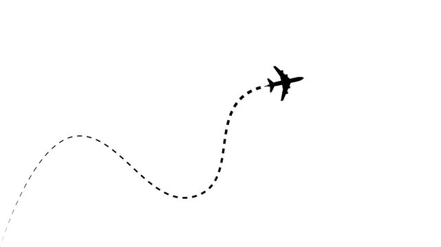 Passenger Plane Icon and dash line trace animation with line path vector icon of air plane flight route with start point 4k animation