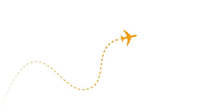 Passenger Plane Icon and dash line trace animation with line path vector icon of air plane flight route with start point 4k animation on white background