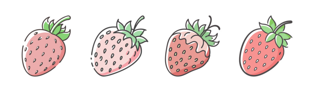 Pineberry fruits, whole and with stem, pale pink strawberry, isolated vector.