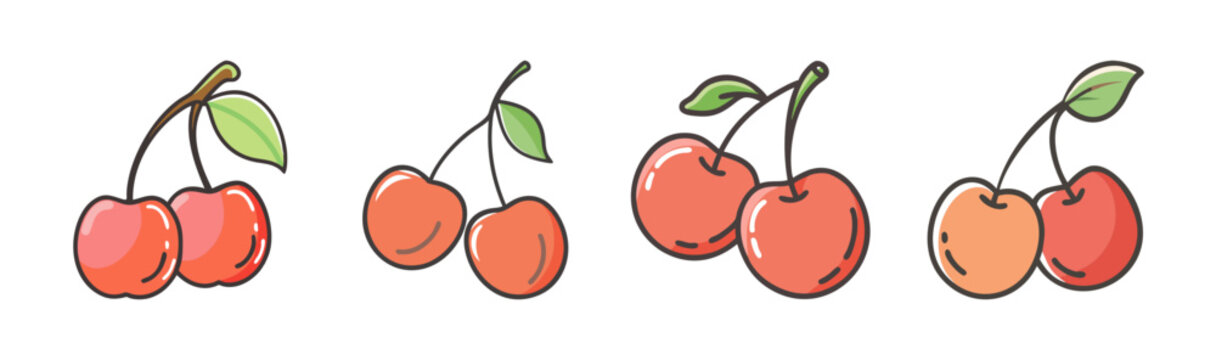 Hand-drawn capulin cherries in pairs, isolated on white background.