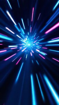 Dynamic blue and pink light trails accelerating through a dark digital tunnel for fast technology concept and futuristic data flow