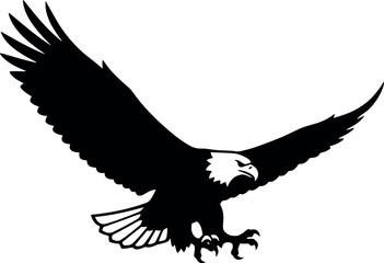 Obraz premium Black and white eagle silhouette flying with open talons vector for apps and websites