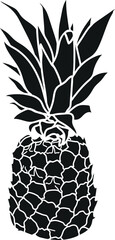 Black silhouette of ripe pineapple fruit isolated on white background