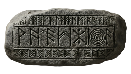 Ancient Norse Runic Stone Tablet with Carved Symbols isolated PNG with Transparent Background