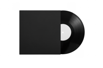 Vinyl record and sleeve music black isolated on a transparent background