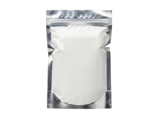 Empty foil pouch with zipper isolated on transparent background