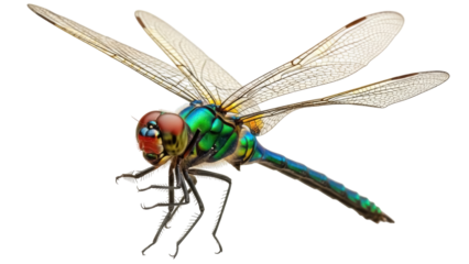Isolated Dragonfly specimen with detailed wings and iridescent green body on neutral backdrop