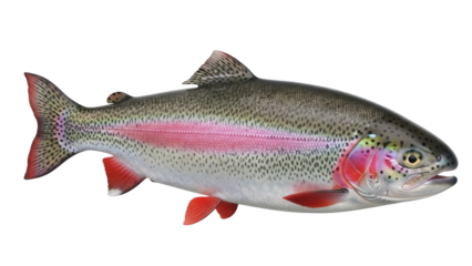Isolated Rainbow Trout profile, freshwater game fish native to North America, side view