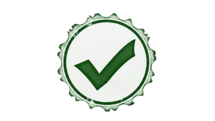 Isolated green check mark in circle on ornate edge, completion of task, approval stamp