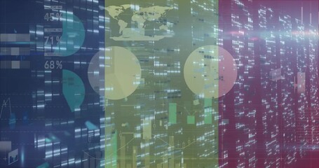 Animation of flag of france over data processing - Powered by Adobe