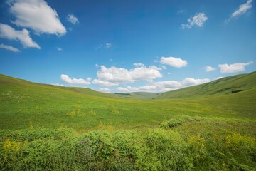 A high-quality photograph of a lush green valley