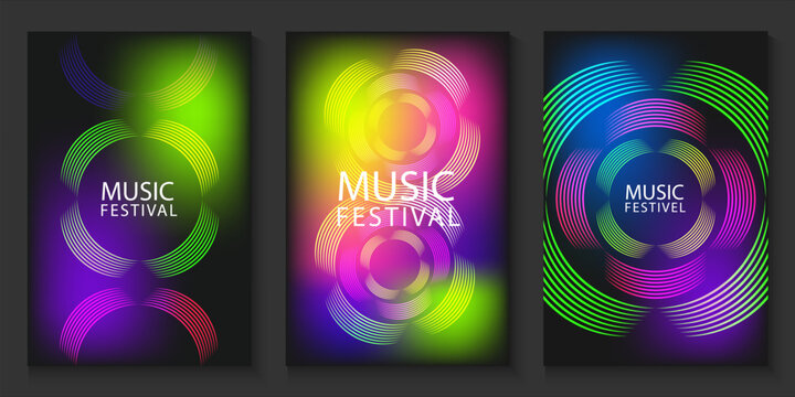 Music festival card, banner template. Event poster set for social media, tomorrowland, glastonbury, advertisement, billboard, ads. Music fest flyer promotion design. Rock, jazz, pop, dj. Event.