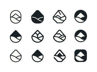 Lush Valley Logos. Lush Valley. Icon set. Set Logo of Lush Valley: mountain and valley curve. harmonious logo variations of the same emblematic concept, each
