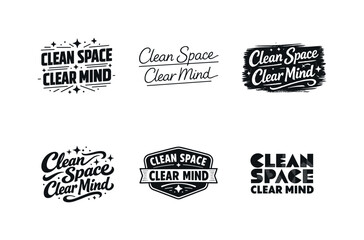 Fototapeta premium Harmonious Lettering Variations. Clean Space Clear Mind. Set lettering. harmonious lettering variations of the same emblematic concept, each with different