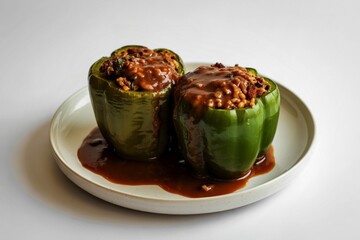 stuffed bell peppers arranged on a clean white ceramic plate