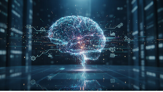 abstract technology background with brain - Powered by Adobe