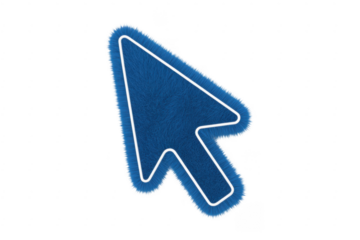 Blue computer mouse cursor with white outline isolated on a transparent background