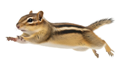 Isolated Running chipmunk or Tamias striatus in full motion is shown no background