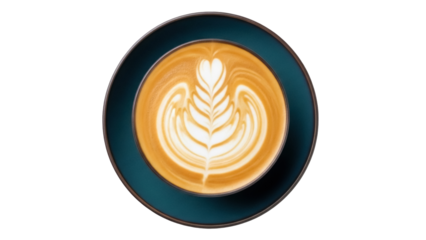 Isolated cup of cappuccino on saucer with latte art foam in concentric pattern design