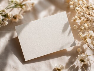 Aesthetic wedding invitation card mockup with clean background and daylight illumination for romantic stationery designs