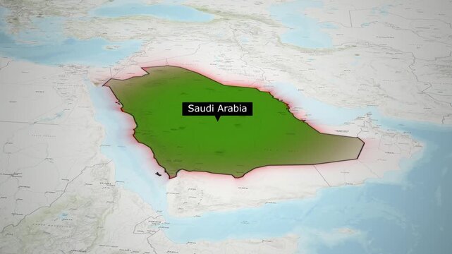 Saudi Arabia Geopolitical Map Animation Highlighting Strategic Middle East Role Amid Global Energy Crisis and Tensions Between USA Russia and China Powers