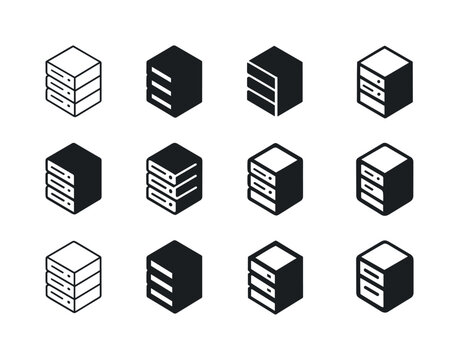 Isometric Icon Set. Isometric Illustrations. Icon set. Set Logo of isometric illustrations: isometric server rack. harmonious logo variations of the same
