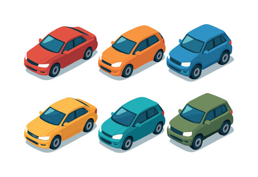 Isometric Car Icons. Cars. Isometric flat vector icons set of Cars: sedan, hatchback, SUV. Arrange all isometric objects in a ? grid ( per row, rows). Ensure