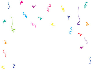 Colorful Streamer Confetti on White Background, Multicolor Party Ribbons Falling, Festive Curly Streamers Celebration