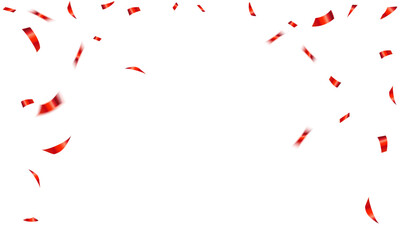Red Ribbon Confetti on White Background, Luxury Red Foil Streamers Falling, Romantic Red Party Confetti Overlay